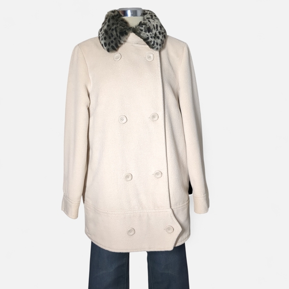 Nicole Miller Cream Double-Breasted Blazer with Animal Print Collar - Picture 4 of 13